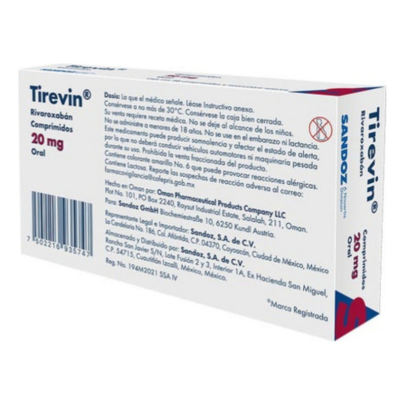 Tirevin 20 Mg Caja C/ 28 Comprimidos - Sandoz, S.a. De C.v.