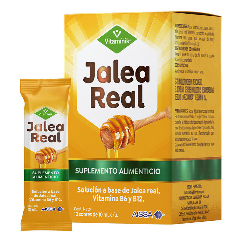 Jalea Real Miel Vitamínik 10 Sobres De 10 Ml Vitaminas B6 Y B12 Sabor Sin Sabor