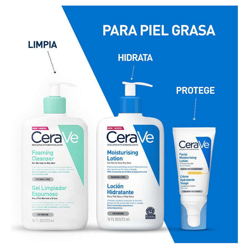Gel Cerave Limpiador Espumoso Piel Normal A Grasa Sin Perfume De 473 Ml Día Y Noche