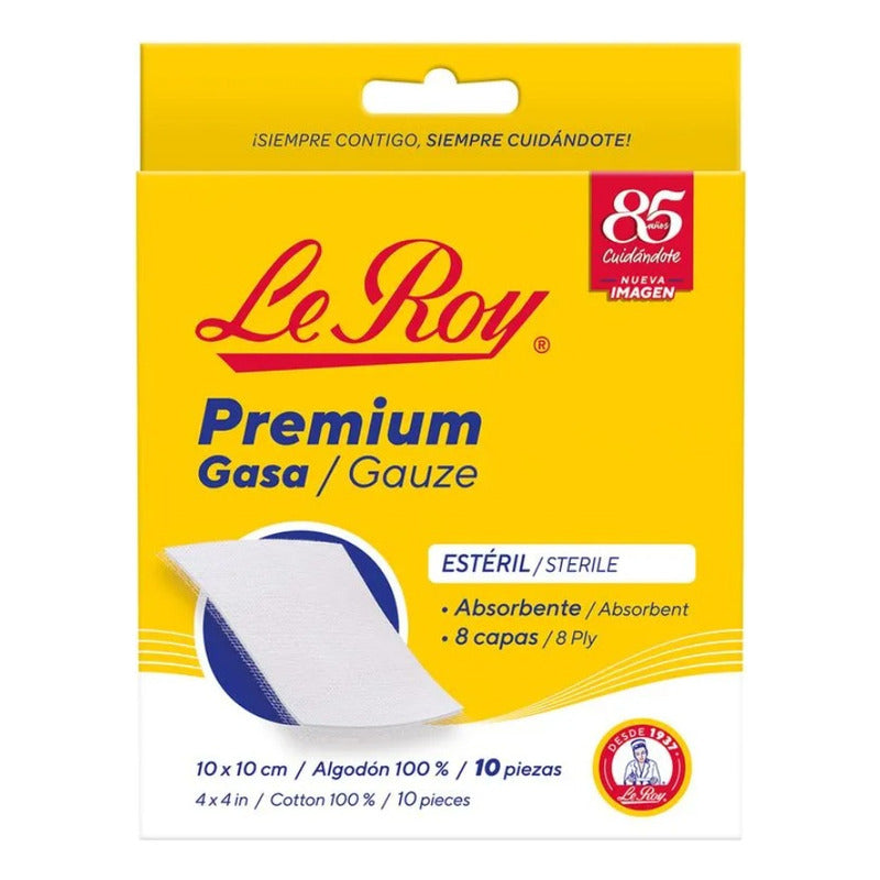 Gasa Esteril Le Roy 10x10 Cm Grande 10 Piezas