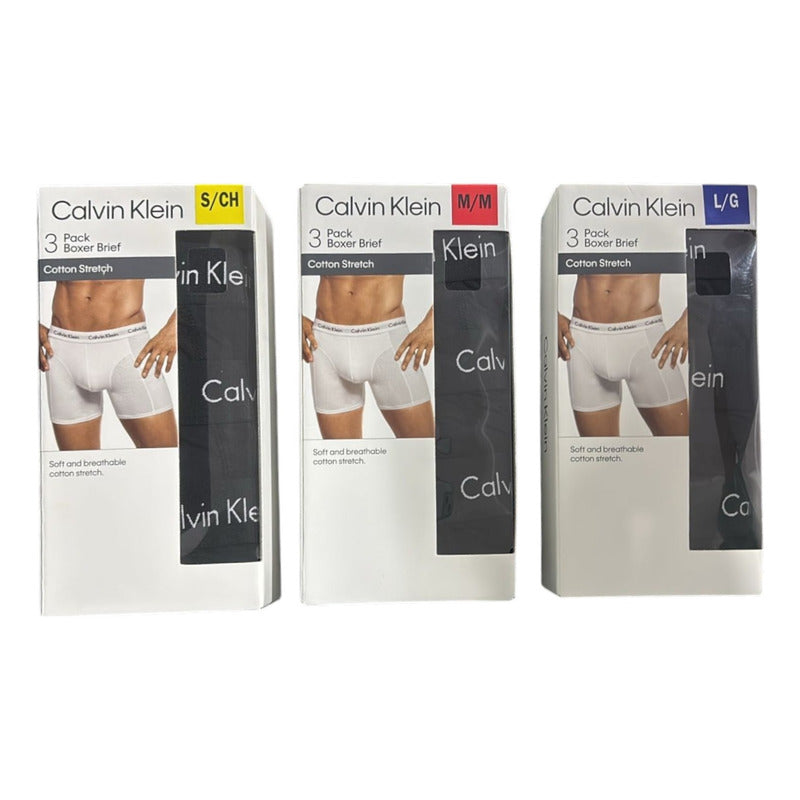Calvin Klein 3 Pack Boxer Brief Cotton Stretch Color Negro