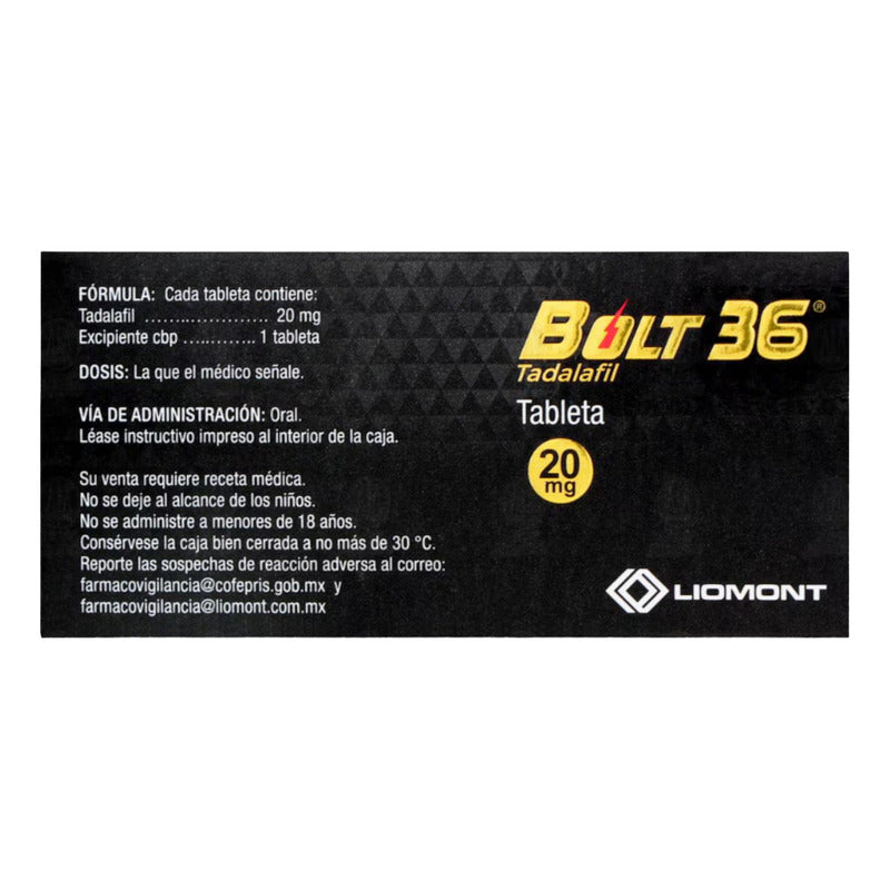 Bolt 36 Tabletas 20mg   4 Tabletas  (tadalafil Patente)