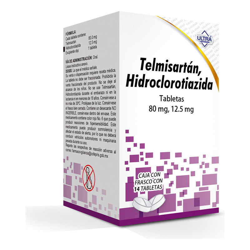 Telmisartán/hidroclorotiazida Tabletas 80 Mg/12,5 Mg, 14 Tabletas