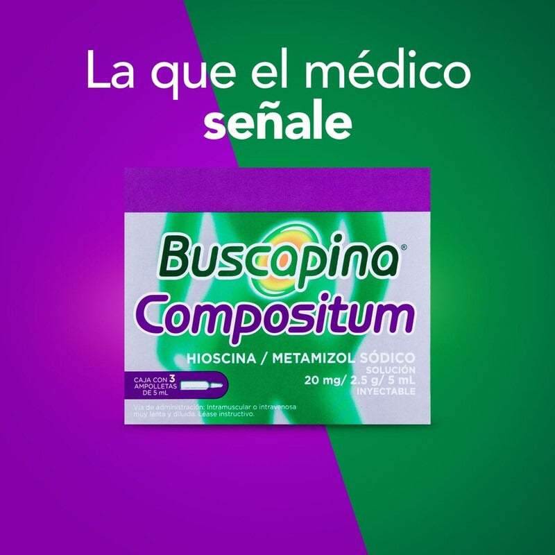 Buscapina Compositum Solución Inyectable 3 Ampolletas De 5 Ml. Con Hioscina Y Metamizol Sódico. Venta Con Receta Médica