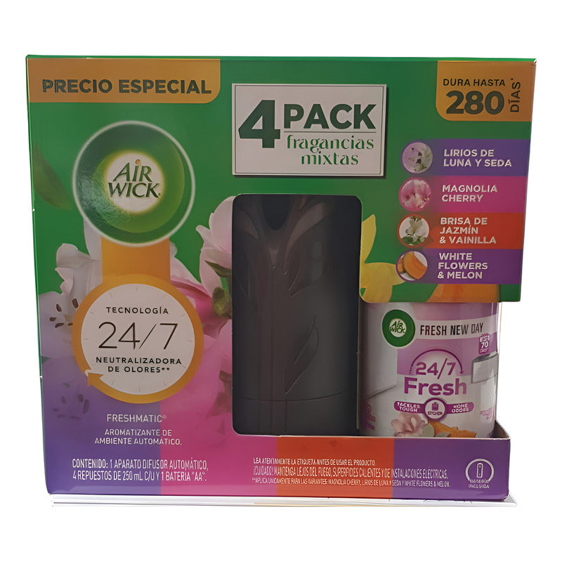 4 Pack Aromatizante Air Wick Fragancias Mixtas250ml +difusor