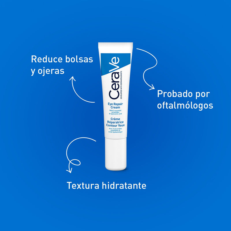 Cerave Crema Reparadora Para El Contorno De Los Ojos | Fórmula Ligera | Mejora La Apariencia De Las Ojeras Y Bolsas | Rápida Absorción Sin Sensación Grasosa | 14ml | .5oz