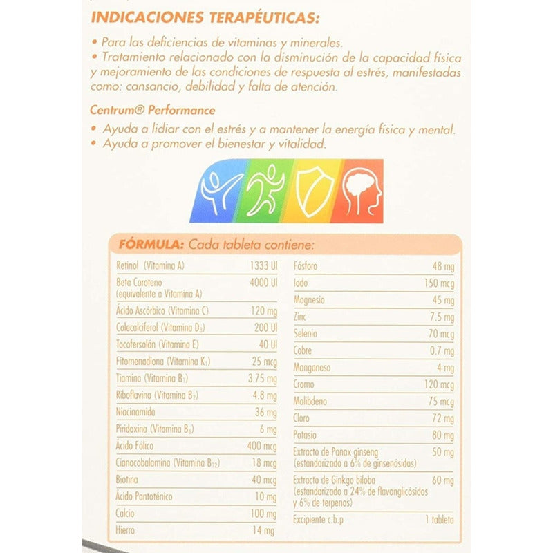 Multivitaminico Centrum Performance - 100 Tabletas Sin Sabor