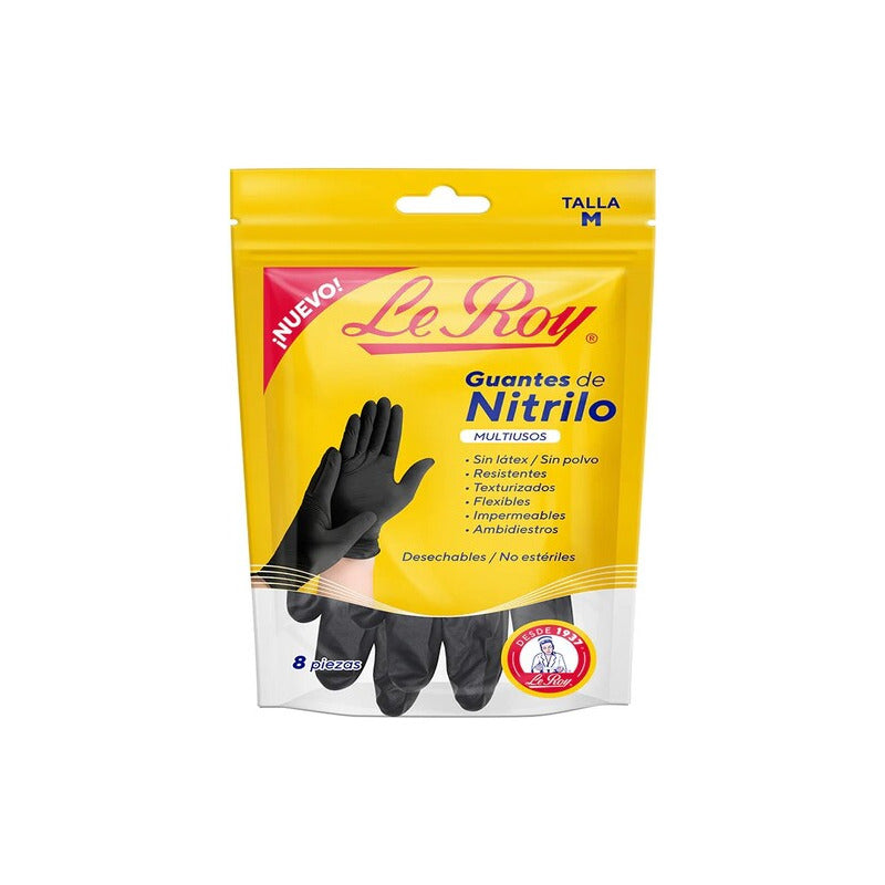 Guantes De Nitrilo Desechables Le Roy 8 Piezas Color Negro Talla Mediano