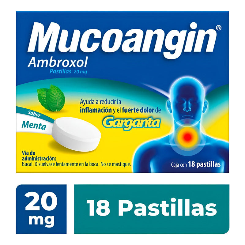 Mucoangin Alivio Dolor De Garganta Ambroxol 18 Pastillas