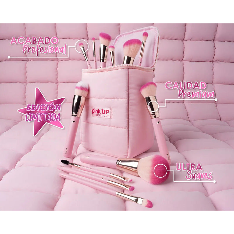 Set 12 Brochas Cosmetiquera Puffer Pink Up Edición Limitada Rosa