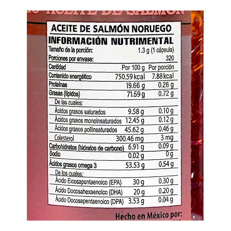 Bote Aceite De Salmon Noruego Omega 3 All Nature 320 Cápsulas Sin Sabor