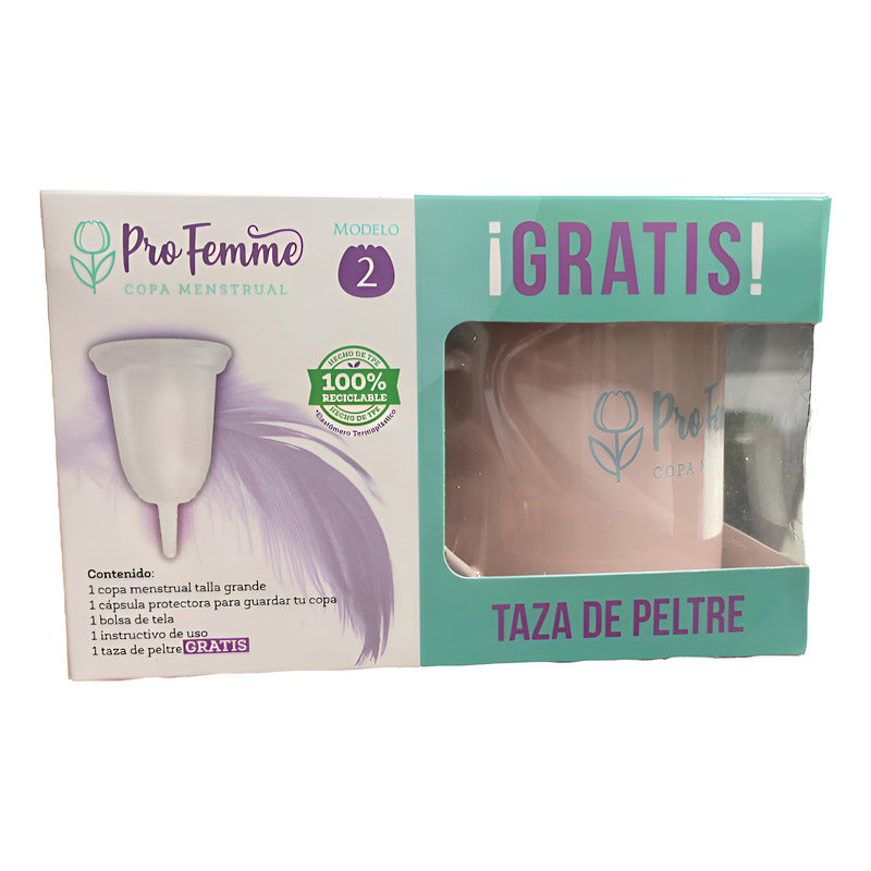 Profemme Copa Menstrual Modelo 2 Grande + Taza De Peltre Blanco Grande