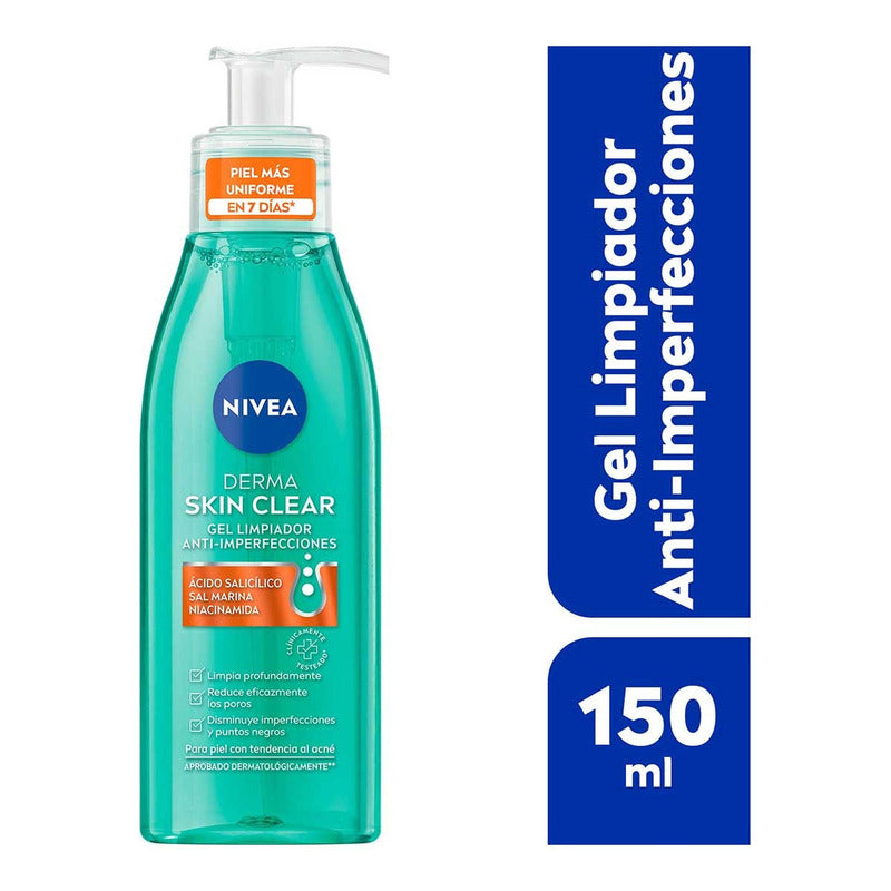 Nivea Derma Skin Clear Gel Limpiador Anti-imperfecciones 150 Ml Piel Grasa Día Y Noche