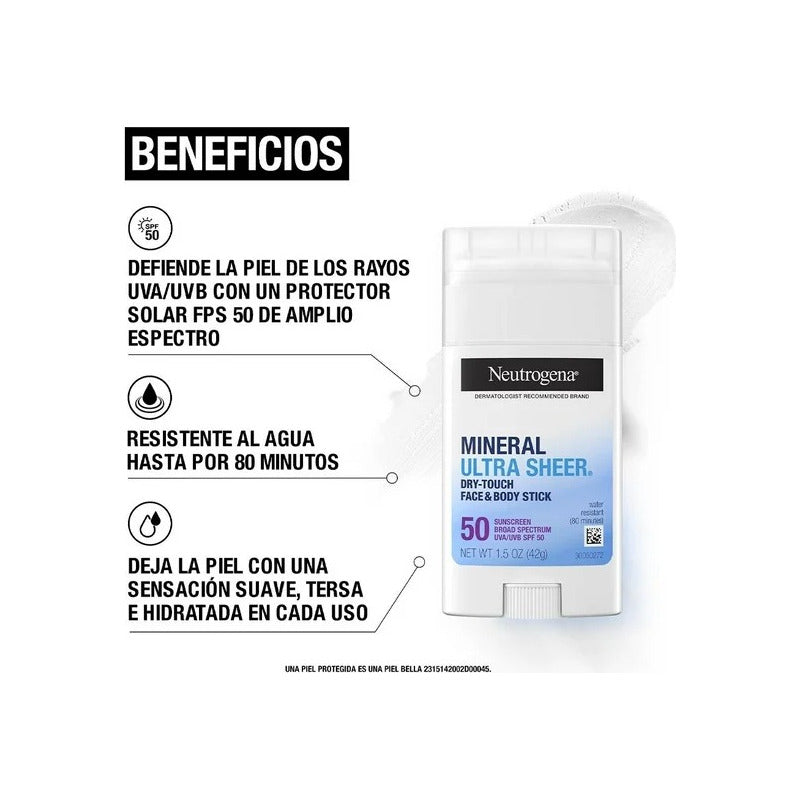 Neutrogena Mineral Ultra Sheer 50 Barra Proteccion Solar42g