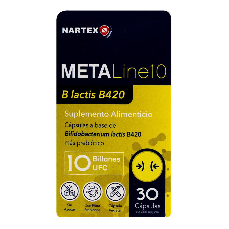 Probióticos Meta Line10 Nartex 30 Cápsulas Sin Sabor Para Equilibrio Digestivo Y Bienestar Intestinal