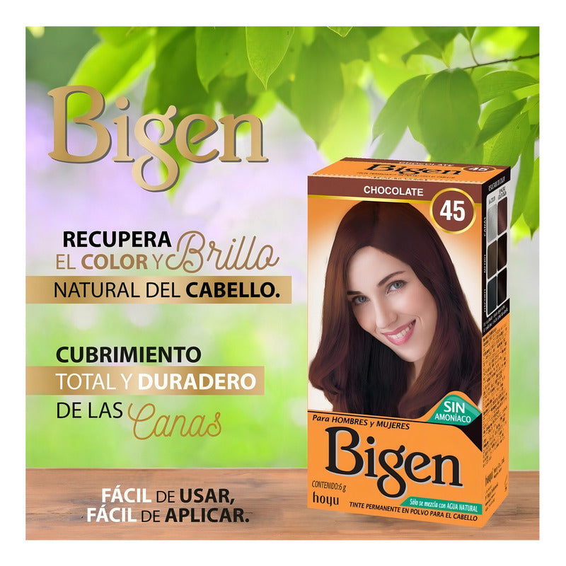 Tinte Para Cabello Bigen Polvo Tono 45 Chocolate Sin Amoníaco Permanente