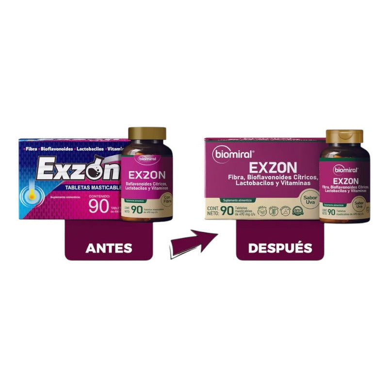 Biomiral Exzon Genérico De Nikzon 90 Tabletas Masticables Sabor Uva