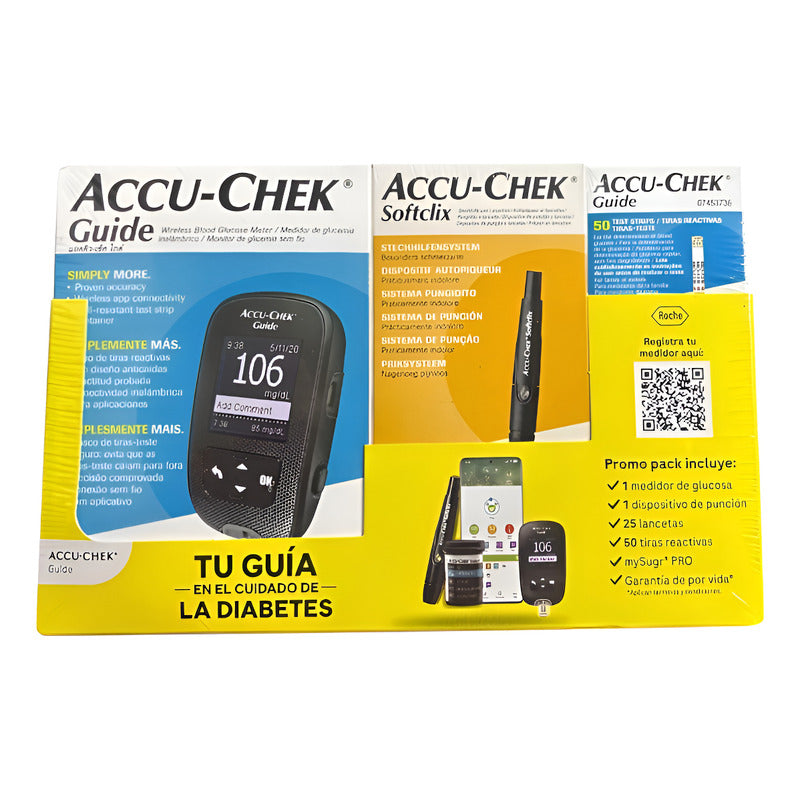 Glucometro Accu-check Guide Kit Con 50 Tiras Y 25 Lancetas Negro