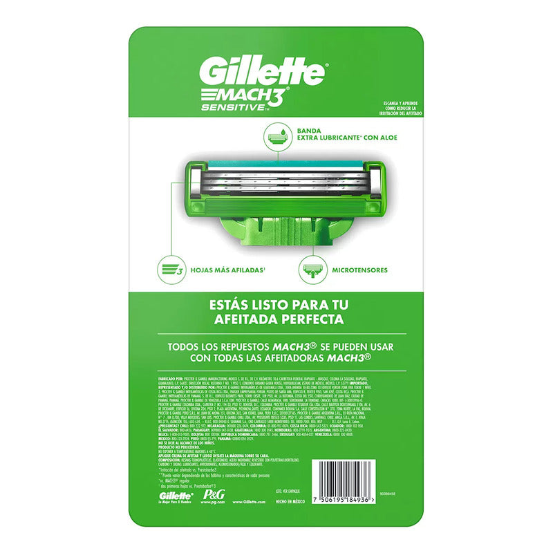 Gillette Cartuchos Mach3 Sensitive 16 Cartuchos Rastrillos