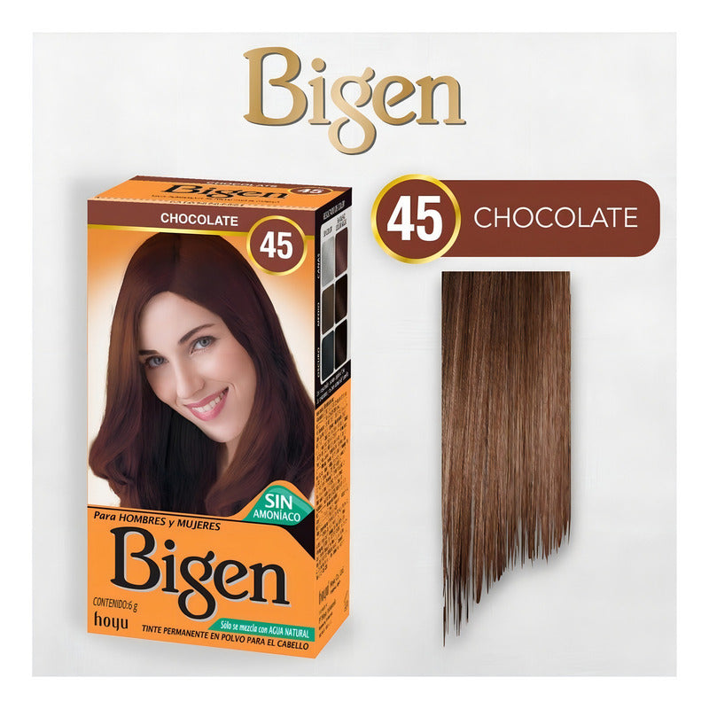 Tinte Para Cabello Bigen Polvo Tono 45 Chocolate Sin Amoníaco Permanente