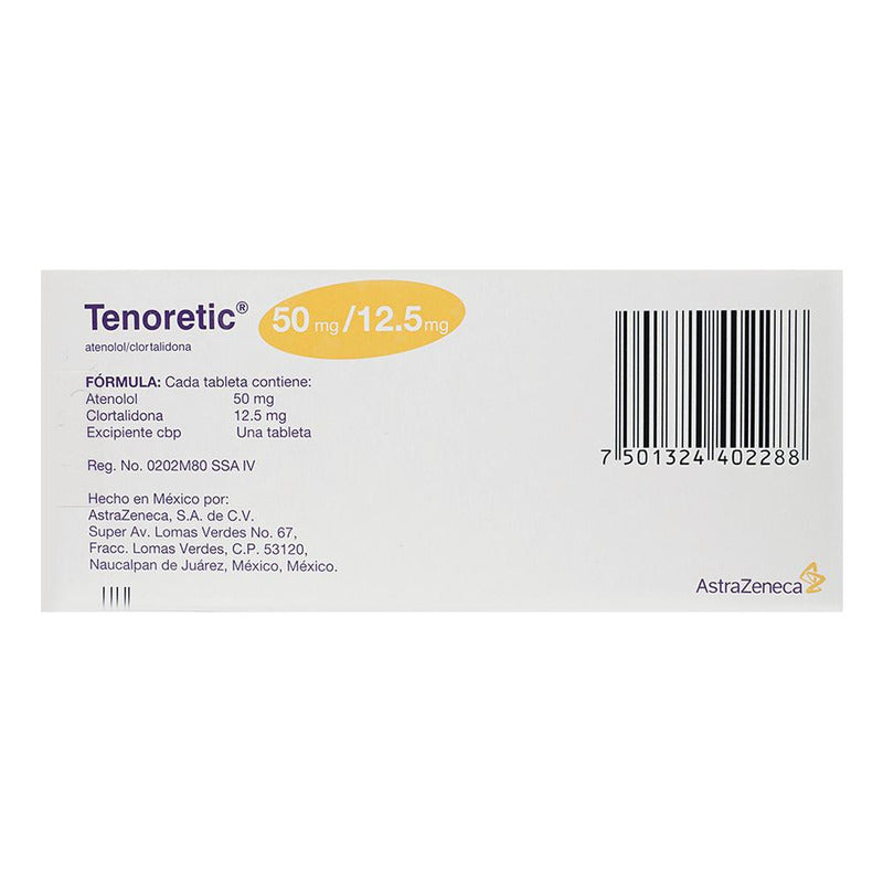 Tenoretic 50/12.5 Mg Caja C/28 Tabletas - Astrazeneca, S.a. De C.v