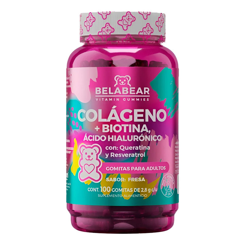 Pack 2 Belabear Colágeno + Biotina Y Ácido Hialurónico 100pz Fresa