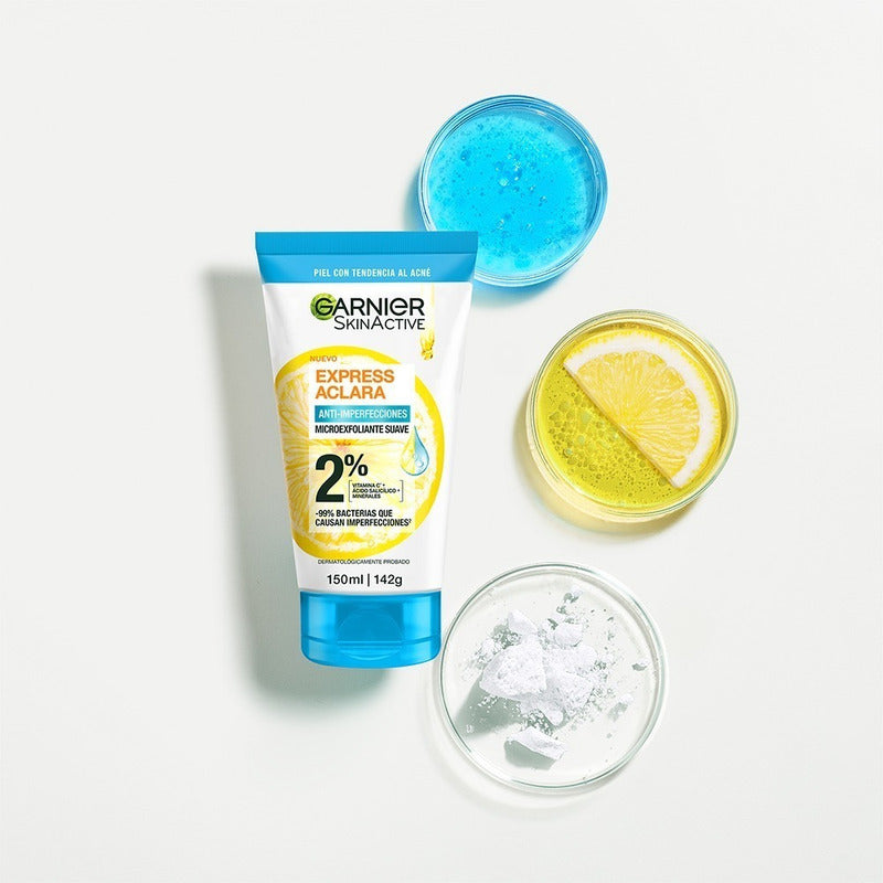 Microexfoliante Garnier Express Aclara Suave 2% 150ml Acneica Día/noche