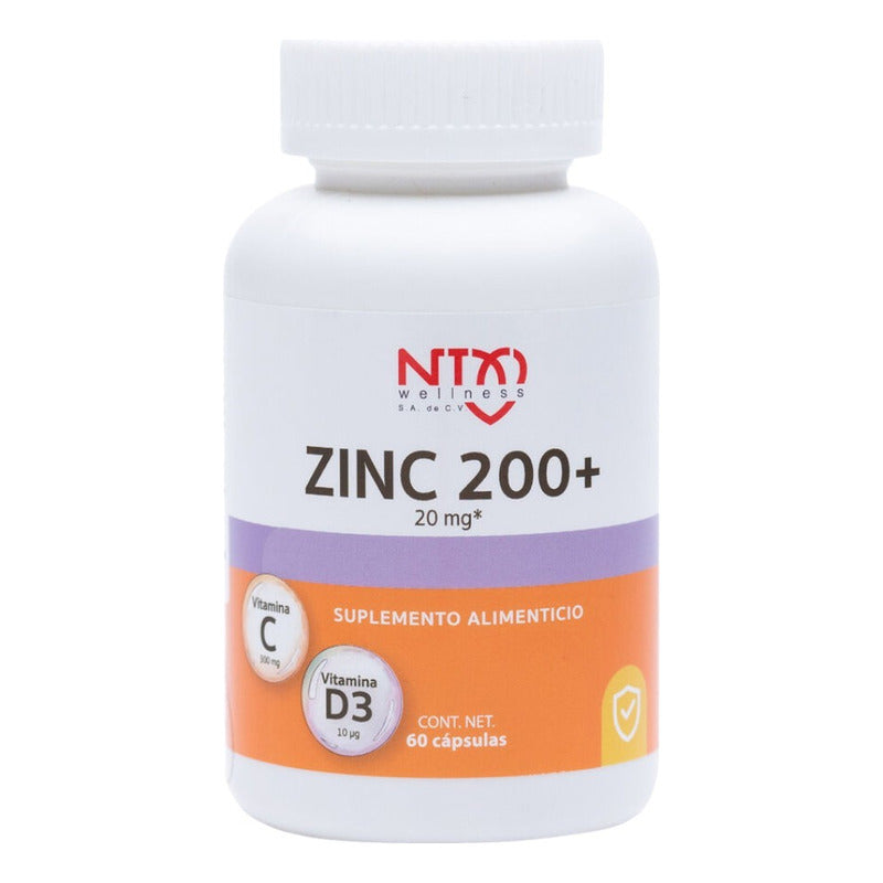 Zinc 200 + Vitaminas C Y D3 60 Cáps. Suplemento Ntx Sabor Sin Sabor