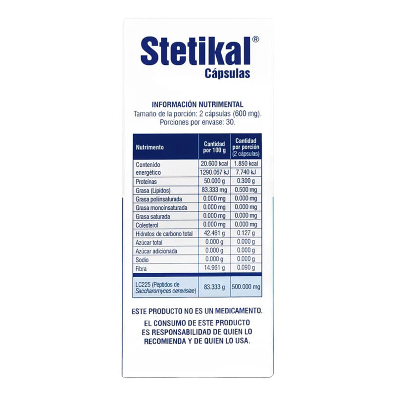 Stetikal Suplemento Alimenticio Lc225 Frasco 60 Capsulas Sabor Sin Sabor