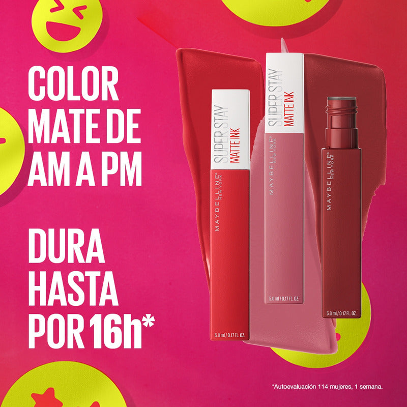 Maybelline Labial Líquido Superstay Matte Ink 5ml, Dura Hasta 16h, Alta Pigmentación, No Transfiere
