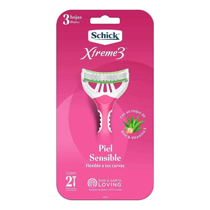 2 Rastrillos Desechables Schick Xtreme3 Piel Sensible