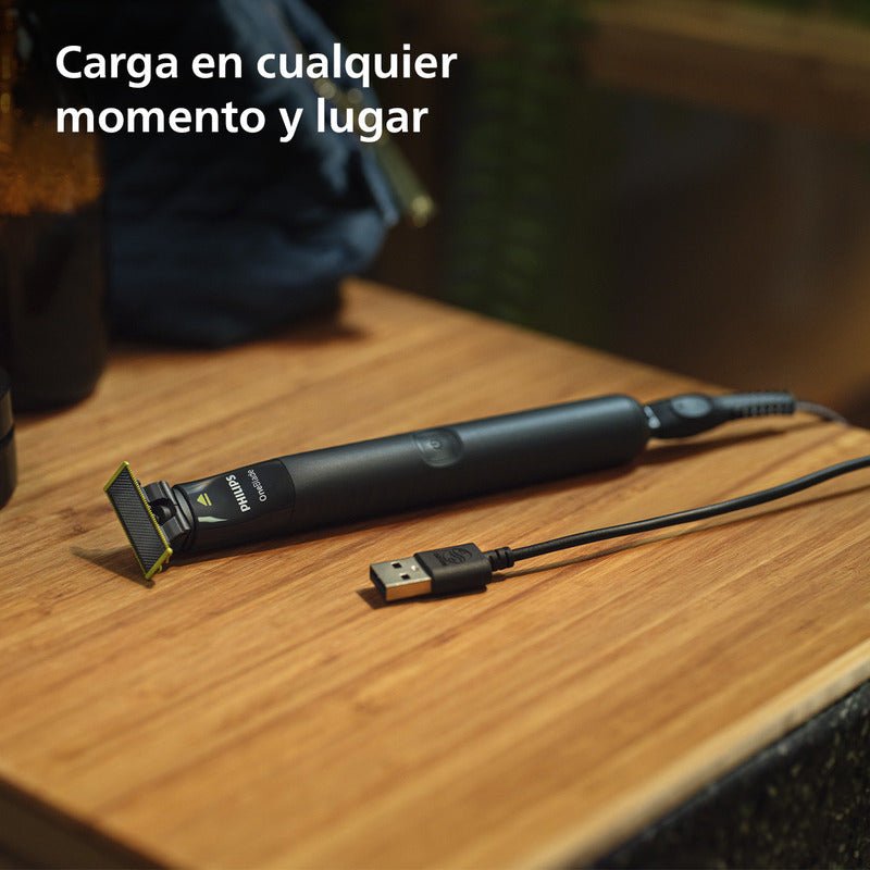 Afeitadora Philips One Blade Qp1424 Gris Con 2 Peines Guía - Verde