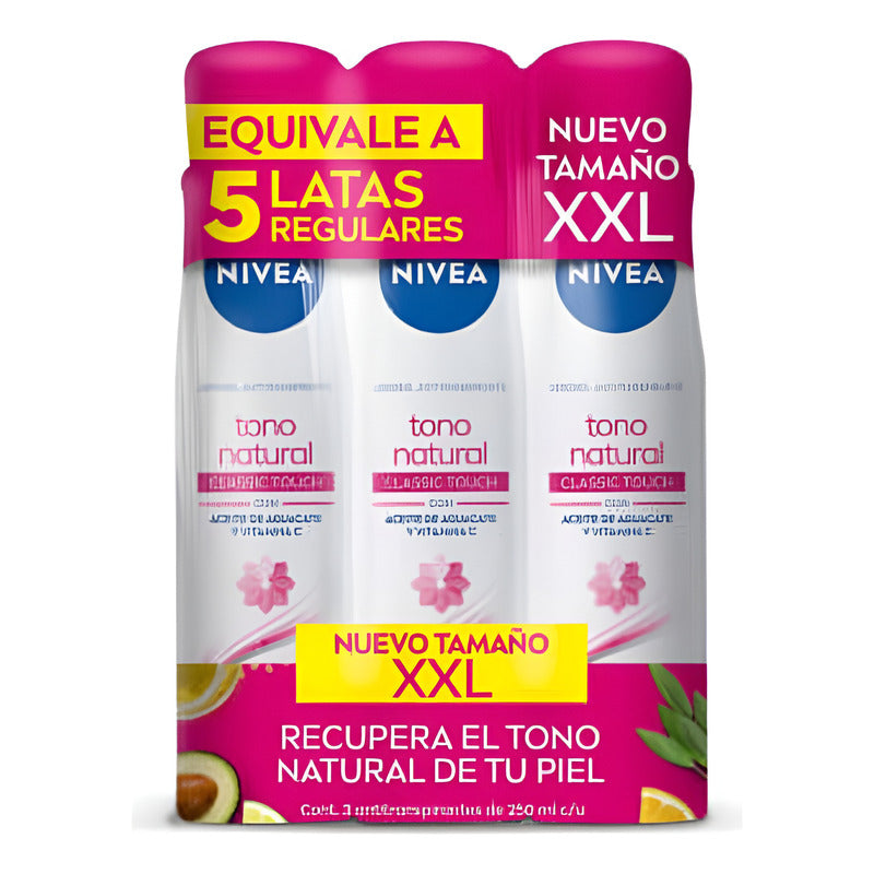 Pack3 Antitranspirante Nivea Tono Natural Floral 250 Ml Xxl Floral