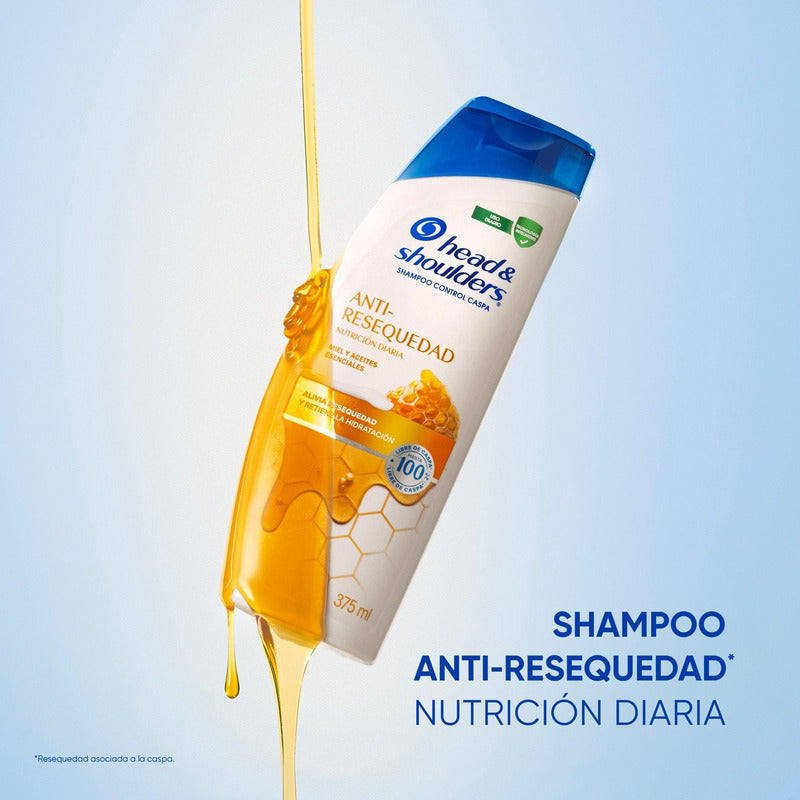 Shampoo Head & Shoulders Anti-resequedad Nutrición Diaria, Miel Aceites Y Esenciales 375 Ml