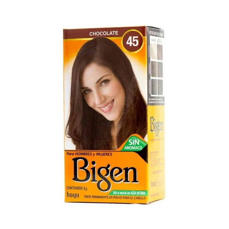 Tinte Para Cabello Bigen Polvo Tono 45 Chocolate Sin Amoníaco Permanente