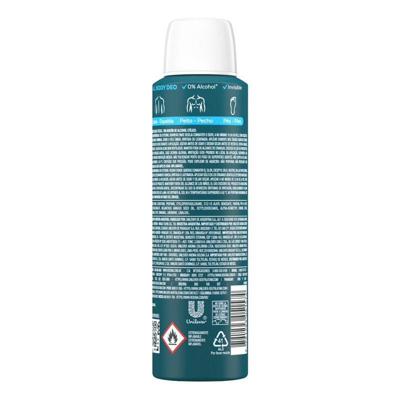 Rexona Desodorante En Aerosol Ocean Rush, Protección Contra El Mal Olor En Todo El Cuerpo, 72hr De Protección 0% Alcohol, 0% Aluminio, 150 Ml
