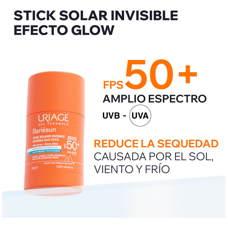 Uriage Bariesun Stick Solar Invisible Spf 50+ En Barra 18gr, Producto Viral  Glow On The Go