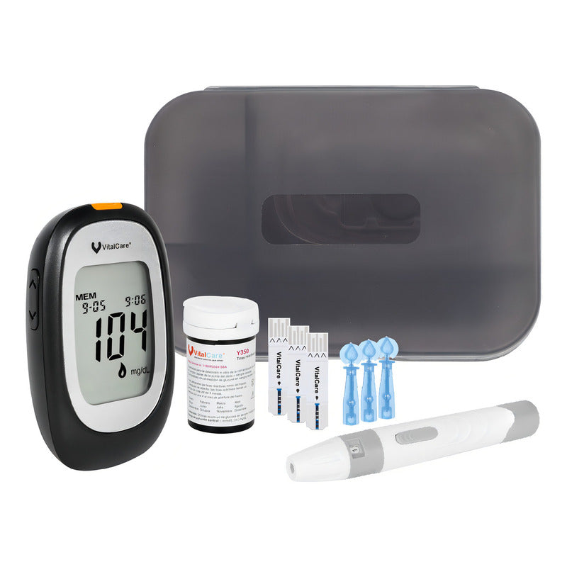 Kit Glucómetro 310 Vitalcare Con 50 Tiras + 100 Lancetas - Negro