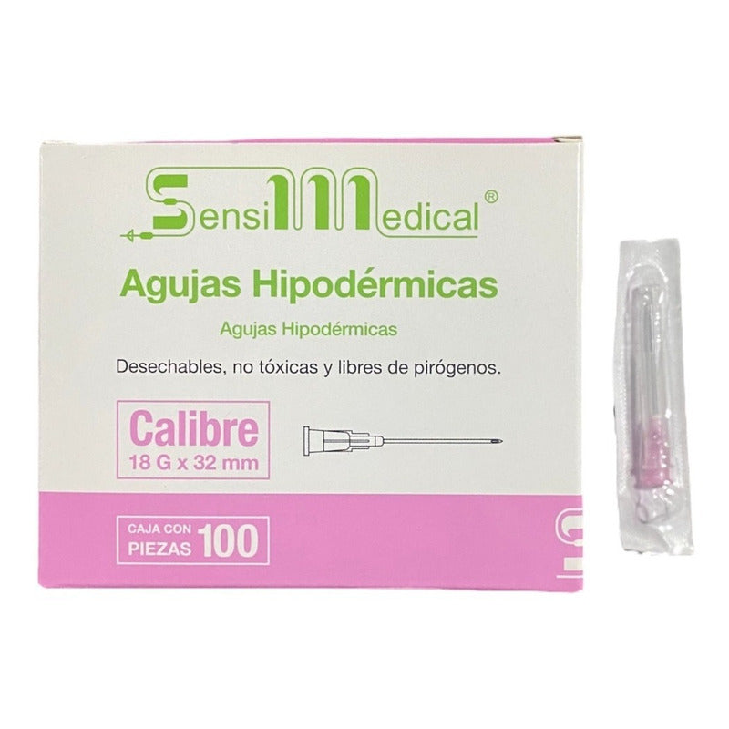 Aguja Hipodermica Sensimedical 18gx32mm 100 Piezas