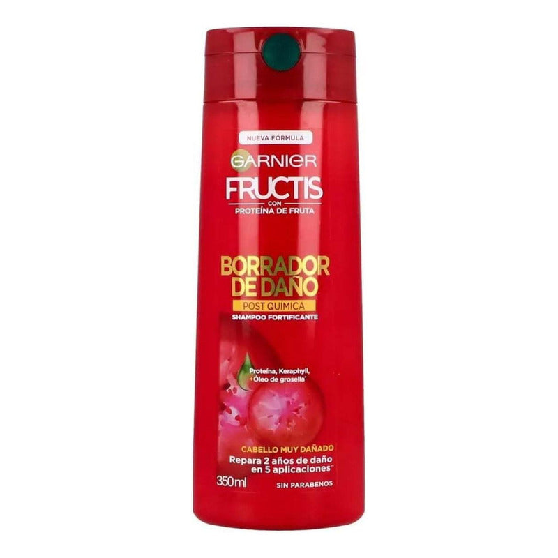 Garnier Fructis Shampoo Borrador De Daño Postquimica 350ml
