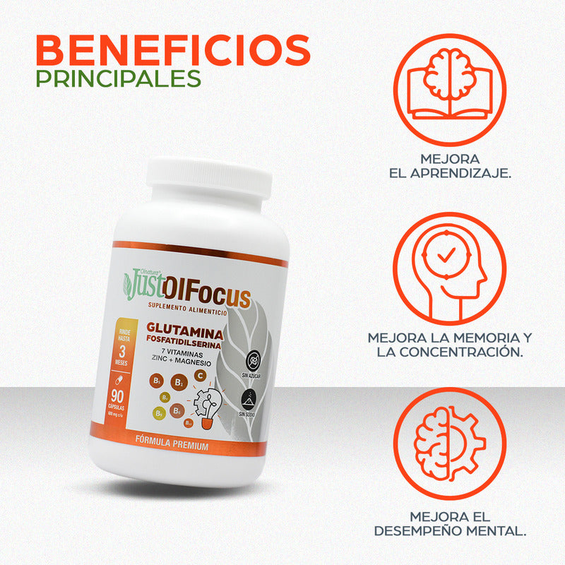 Justolfocus Glutamina + 7 Vitaminas + Zinc + Magnesio 90caps Sin Sabor