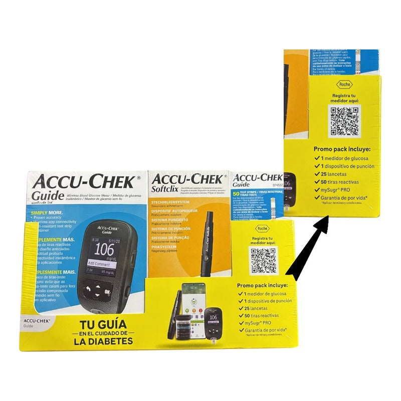 Glucometro Accu-check Guide Kit Con 50 Tiras Y 25 Lancetas Negro