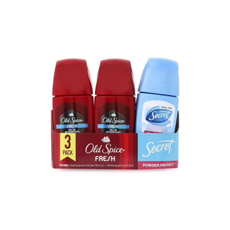 Set De 3 Pzs Desodorante Old Spice Fresh + Secret Roll On