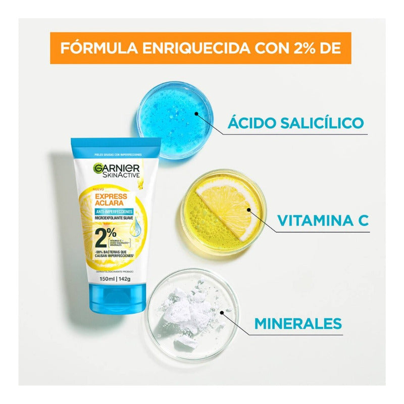 Garnier Skin Active Limpiador Profundo Exfoliante Antiimperfecciones Con Ácido Salicílico Y Vitamina C, 150ml