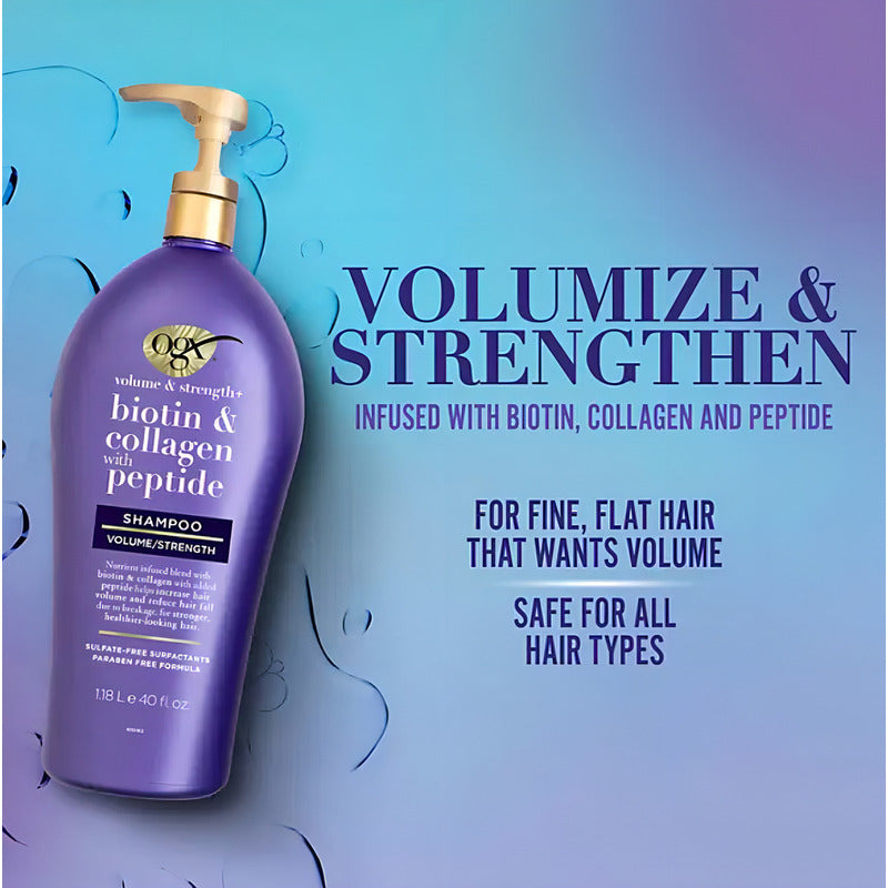 Shampoo Ogx Volumen Y Fuerza Con Colágeno Y Biotina 1.18l