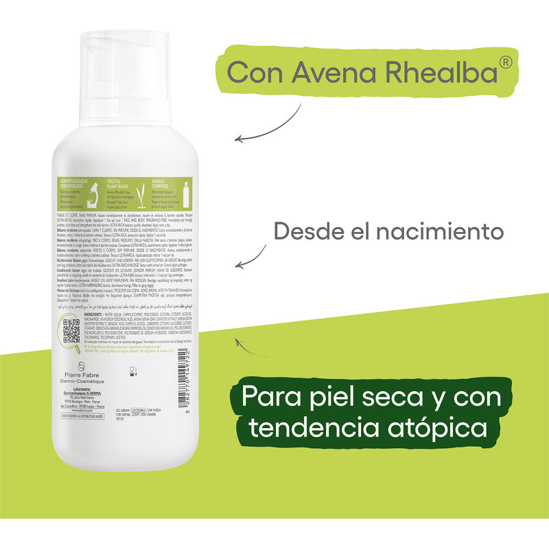 Bálsamo Emoliente Exomega A-derma 400 Ml Piel Seca Diaria