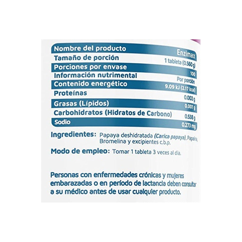 Enzimas Digestivas Enzimax Vidanat 100 Tabletas Sin Sabor