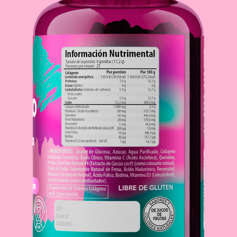 Belabear Colágeno + Biotina Y Ácido Hialurónico 100 Gomitas Sabor Fresa