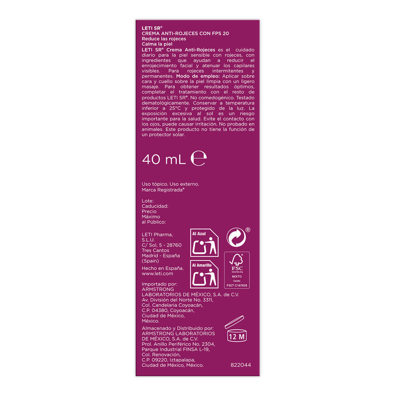 Crema Anti-rojeces De 40ml Leti Sr Sensible Día