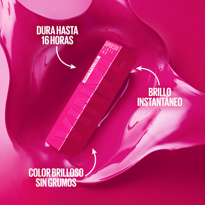 Maybelline Labial Superstay Vinyl Ink 4.2ml, Dura 16h, Da Brillo, Sin Grumos, Sin Transferencias Sultry